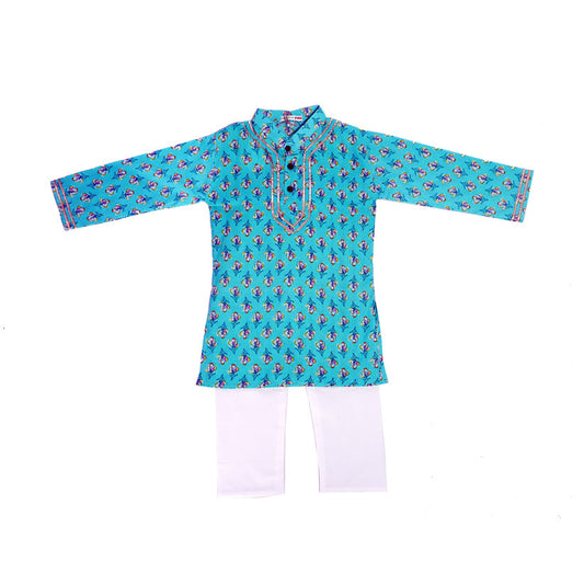 Blue booti print cotton kurta pajama