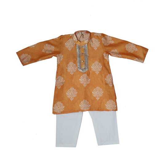 Mustard printed cotton kurta and pant