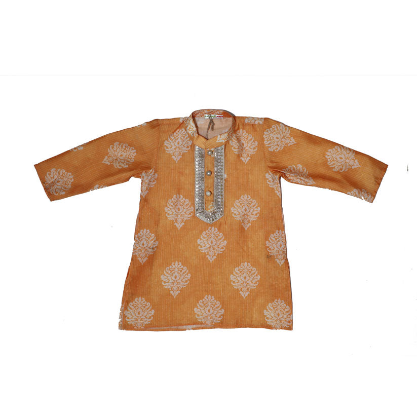 Mustard printed cotton kurta and pant