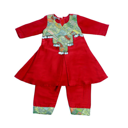 Red emboidered kurta with pant