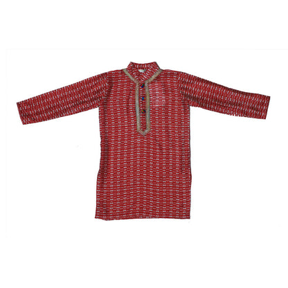 Red goemetric print kurta with pants