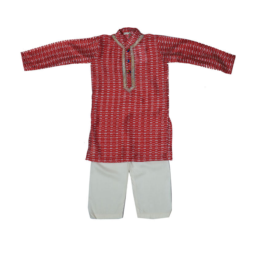 Red goemetric print kurta with pants