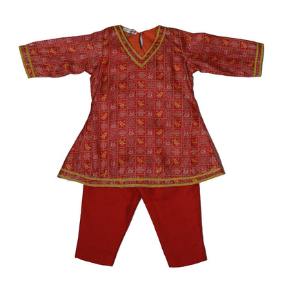 Red patola print kurta with pant