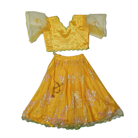 Yellow sequin scalloped lehenga