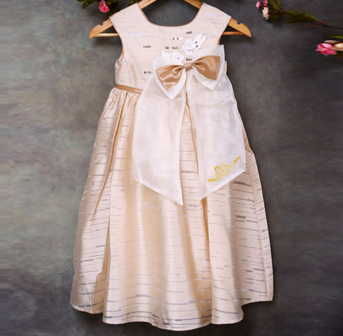 Beige Party Dress with Bow and Sequins