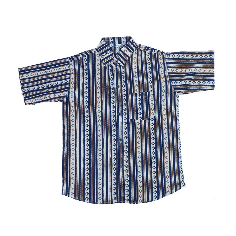 Blue block printed cotton shirt