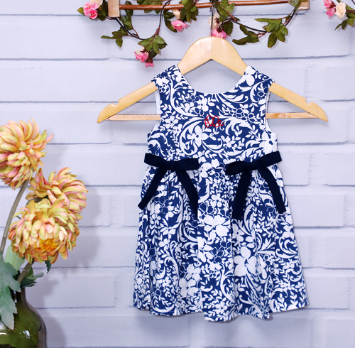 Blue Printed Bow Dress