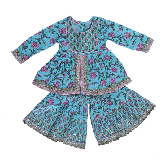 Blue printed kurta and sharara