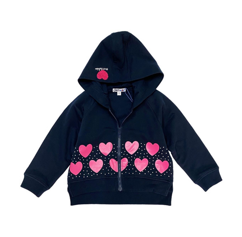 Blue Zip Sweater With Pink Hearts