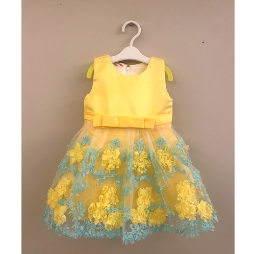 Yellow flower embroidery dress