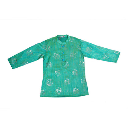 Green brocade silk kurta with pant