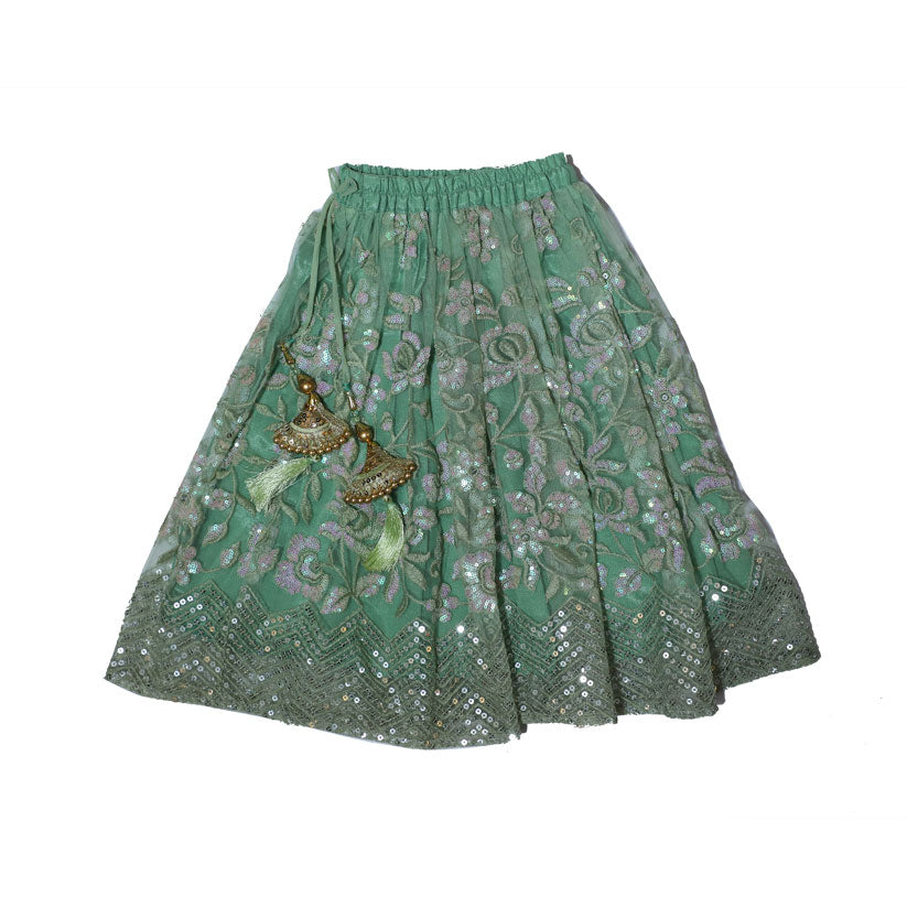 Green sequin top and lehenga with dupatta