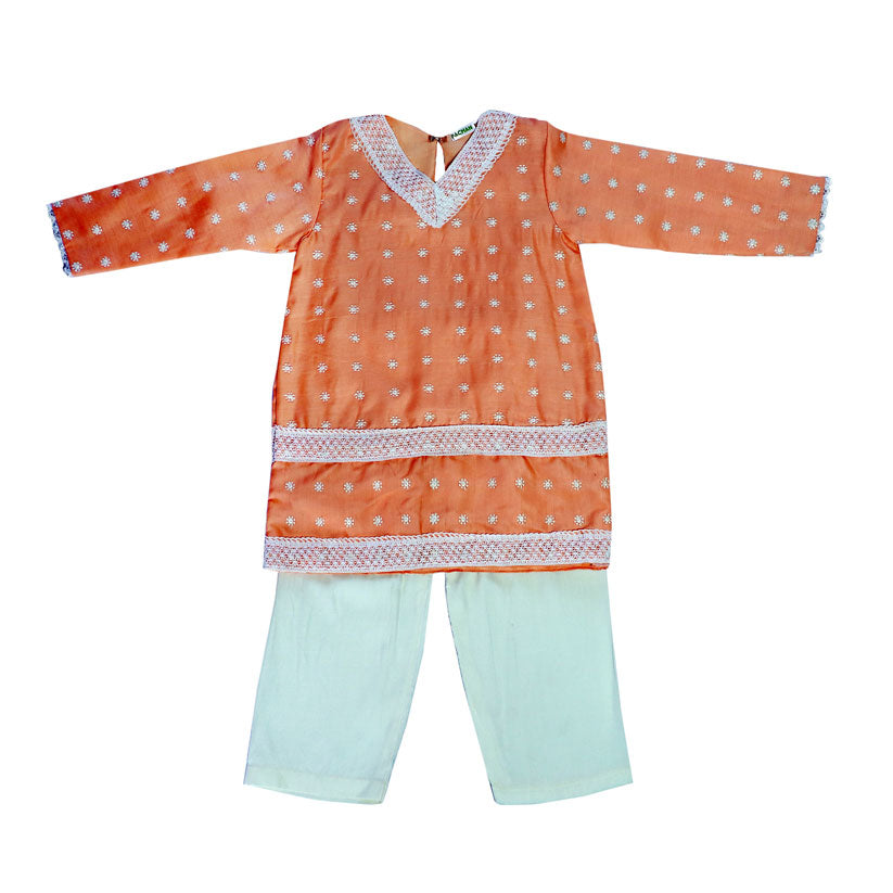 Peach embroidered kurta set