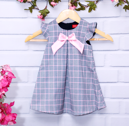 Pink Checkered Bow Dress