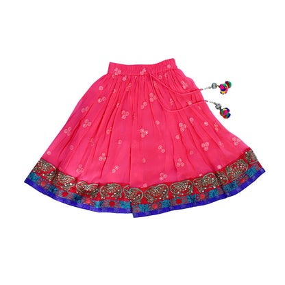 Pink embroidered top and skirt with zari border