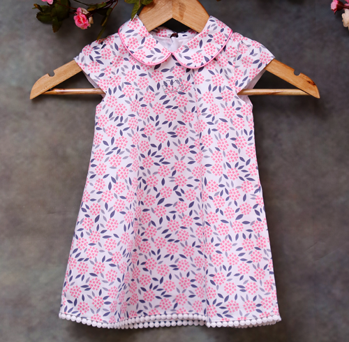 Pink Flower Print Collar Dress