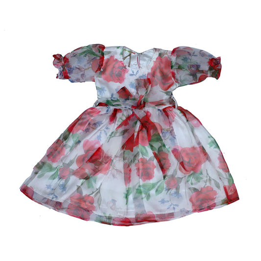 White rose print organza dress