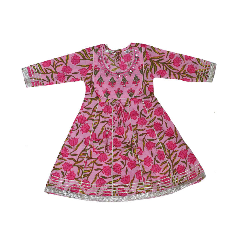 Pink printed cotton kurta sharara set with dupatta