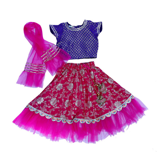 Purple and pink brocade lehenga with dupatta