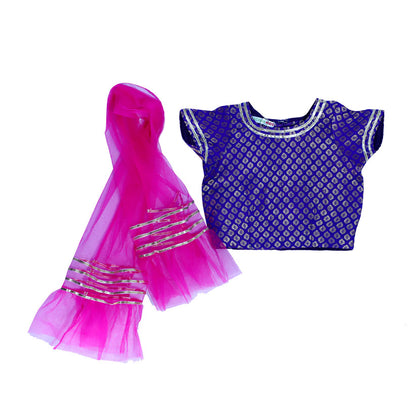 Purple and pink brocade lehenga with dupatta