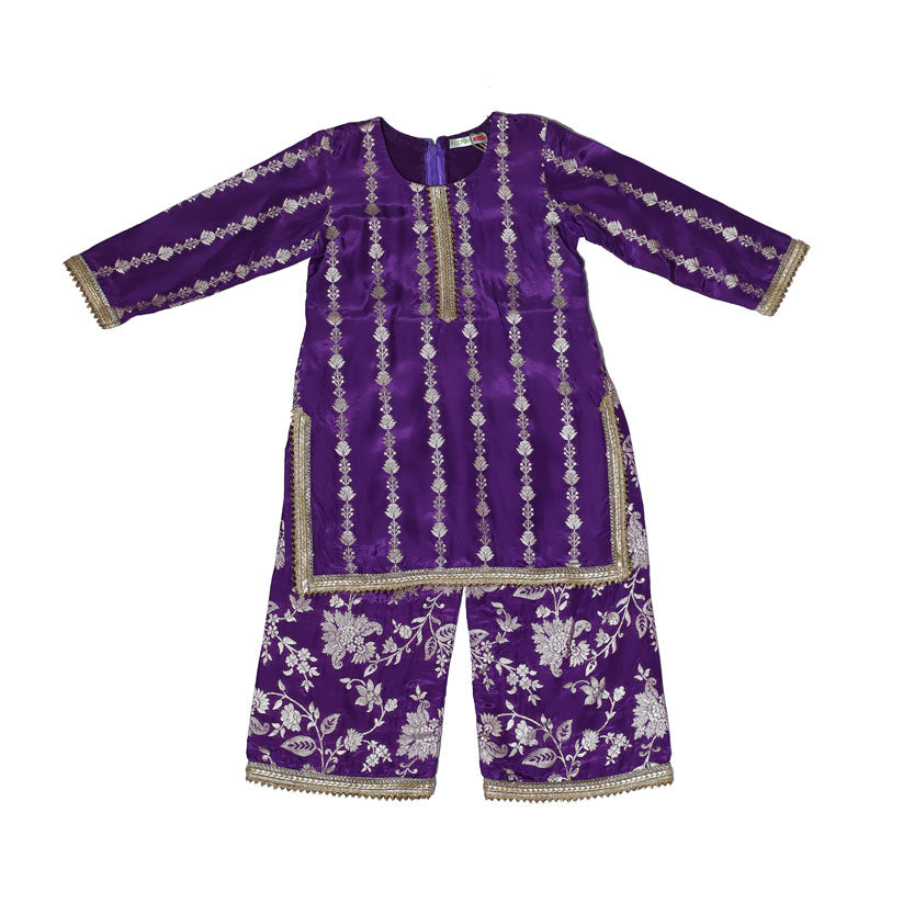 Purple brocade silk pallazo set