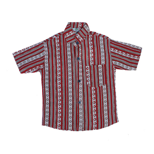 red block printed cotton shirt