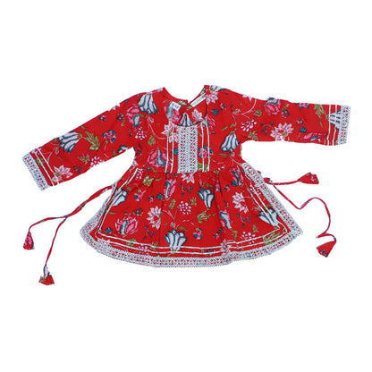 Red printed kurta and sharara