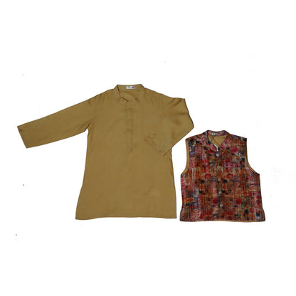 Silk jacket with beige cotton kurta set