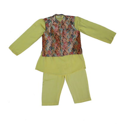 Silk jacket with lemon cotton kurta set