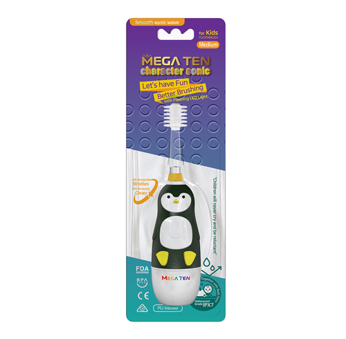 Kids Sonic Toothbrush Penguin with 2 Refill Head