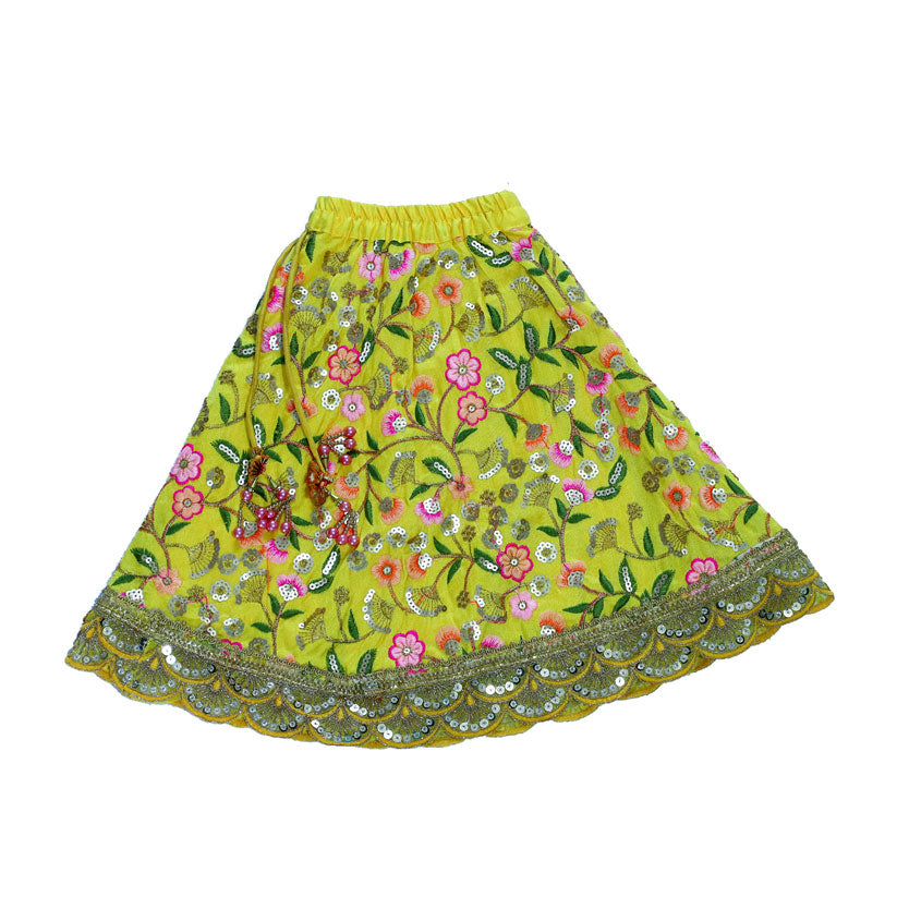 Yellow floral embroidered top and skirt