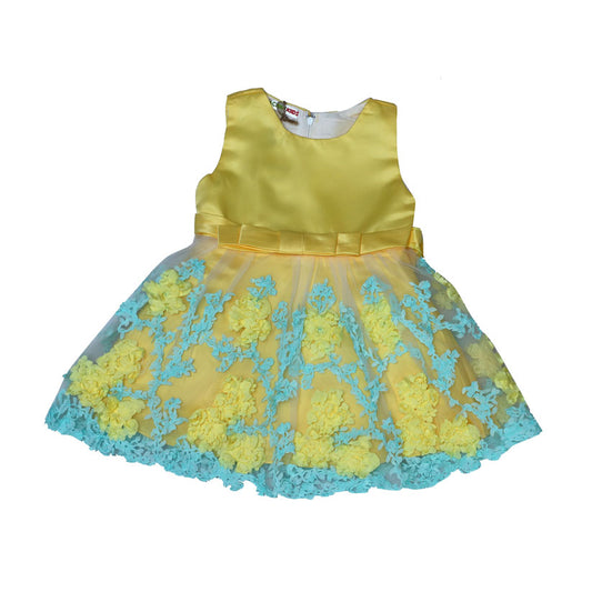 Yellow flower embroidered dress