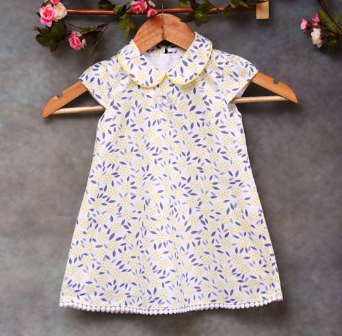 Yellow Flower Print Collar Dress